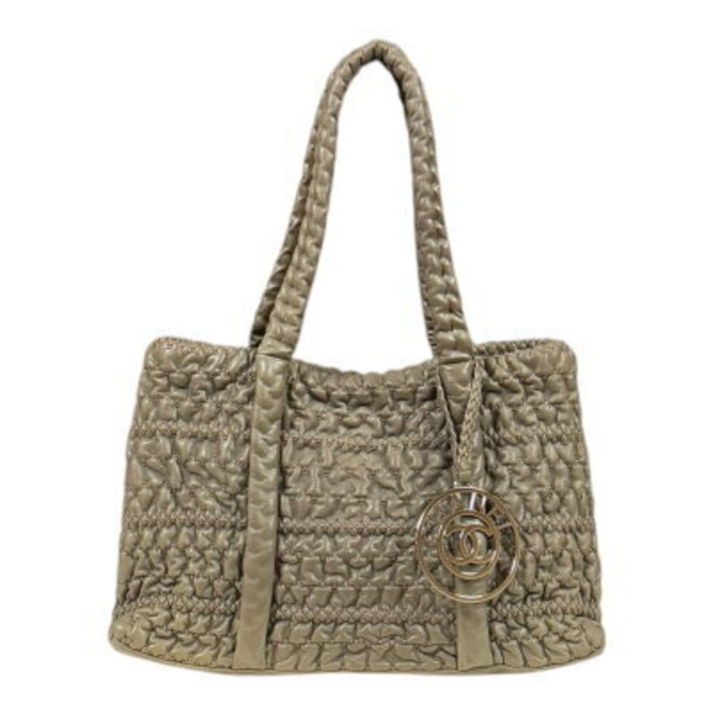 Chanel Bubble Quilt Tote Bag Beige Leather
